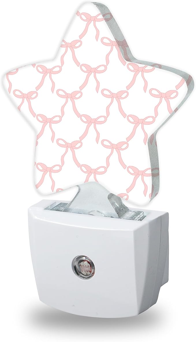Pink Bow Night Lights Plug Into Wall,Girls Princess Dusk to Dawn Light Sensor Night Light for Kids, Energy Efficient Sleep Friendly Lamp for Bedroom Bathroom Nursery