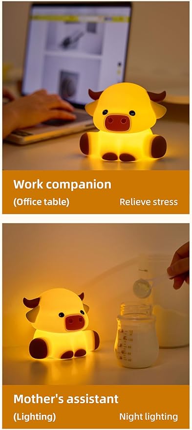 Cute Highland Cow Night Light, Squishy Highland Cow Novelty Animal Lamp, 3 Level Dimmable Nursery Nightlight with Timer, Food Grade Silicone Touch Night Light Fun Gifts for Kids Boys Girls Baby