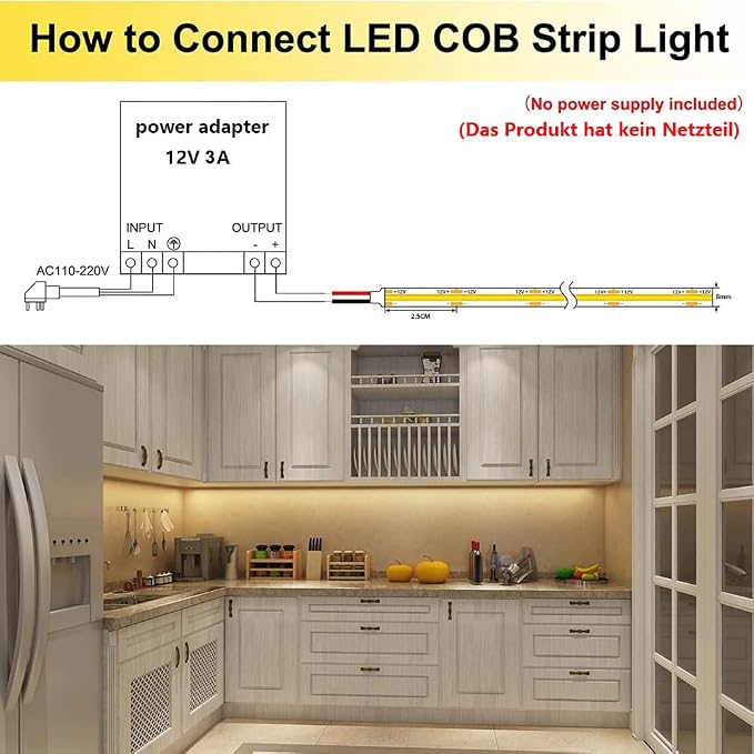 TOPAI 12V COB LED Strip 3000K Warm White 16.4ft Dotless IP65 Waterproof | High Density 480LEDs/M, CRI>90 4000Lm, Cuttable, Flexible, Self Adhesive Easy Install for Bedroom, Cabinet