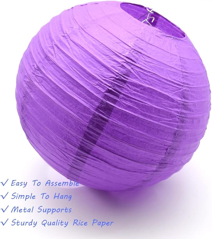 3pcs Paper Lanterns Decorative Round Chinese Paper Lanterns for Birthday Halloween Wedding Baby Bridal Shower Home Decor Party Decoration (12in/Deep Purple)
