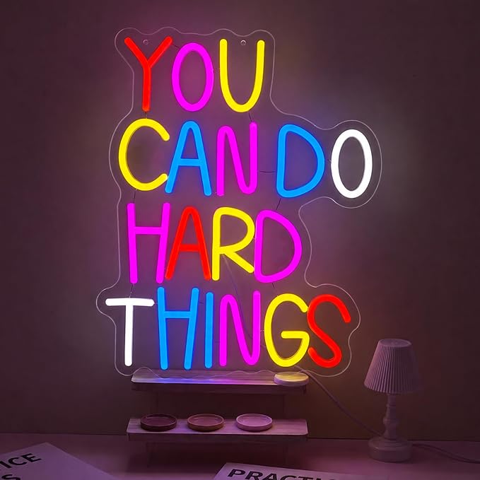 You Can Do Hard Things Neon Sign for Wall Decor Positive Inspirational Neon Light USB Dimmable Classroom Office Library LED Light Up Sign for Bedroom Birthday Party Classroom Decoration