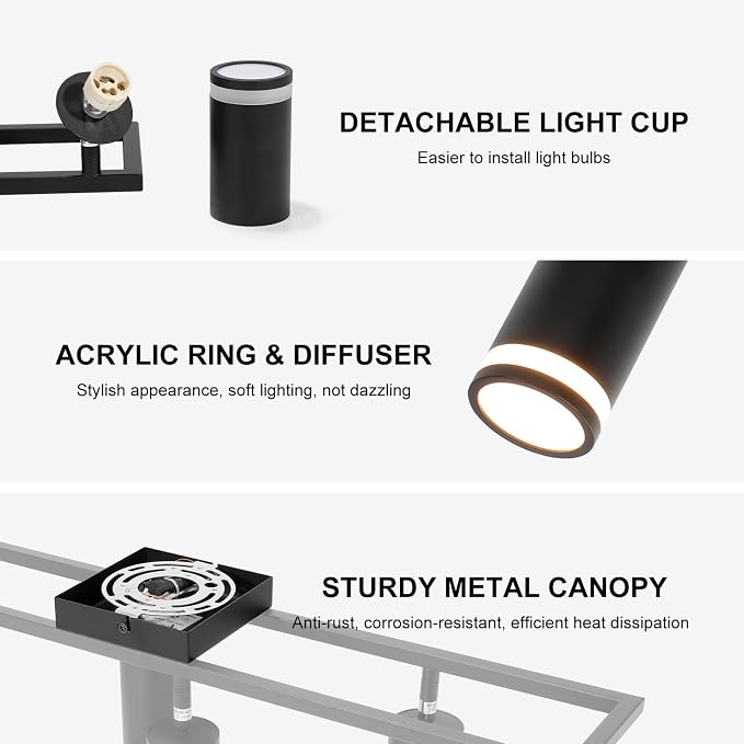 6-Light Track Lighting Fixtures Ceiling, GU10 Black Led Ceiling Spotlight | Modern Track Light Kit for Kitchen Hallway Living Room