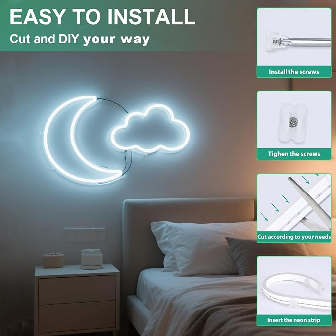 6.56FT White Neon Light Strip, 5V USB White Led Strip Lights with Touch Controller, Flexible Neon Rope Light for Bedroom, Party, Home Decor, Poster Lights