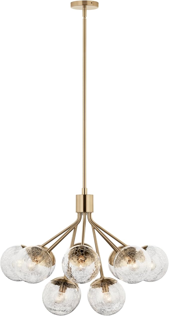 Kichler Silvarious 12-Light Convertible Chandelier, Soft Modern Light with Clear Crackled Glass in Champagne Bronze, for Dining Room, Living Room, Bedroom or Foyer (22.25" x 30"), 52701CPZ