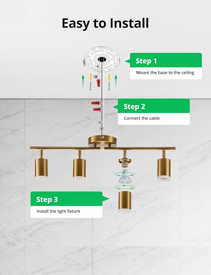 Bojim Track Lighting Fixtures Ceiling Mount for Kitchen, Gold 4 Way LED Spot Lights Indoor, Flexible Modern Track Light GU10 Socket for Dining Room, Bulbs Not Included
