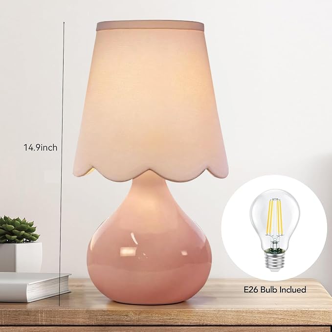 ILLMTW Pink Table Lamp Set of 2,Small Gold Bedside Lamps Dimmable Boho Bedroom Lamp with Tulip Flower Glass Lamp Shade,Vintage Mid Century Modern Mini Nightstand Lamp for Bedroom Living Room