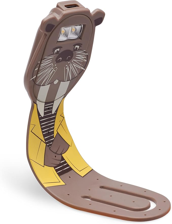 Gifts for Readers & Writers Rechargeable Book Light for Kids, Clip On Reading Light for Bed, 2in1 Flexilight Pals & Bookmark, 12 Hours of Light Once Charged, Includes USB Cable & 2 LED Lights, Walrus