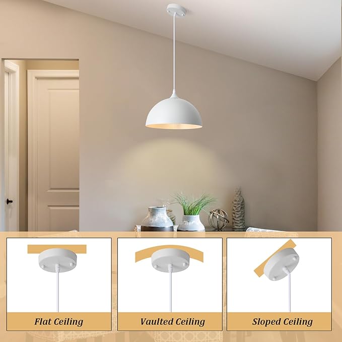 3 Pack White Pendant Lights for Kitchen Island, 11.8" Modern Dome Pendant Lighting Fixtures Farmhouse Industrial Vintage Hanging Ceiling Light Fixture for Dining Room Foyer Hallway Bar Cafe Kitchen