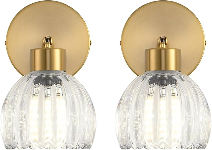 Wall Sconces Vintage Fixture Light, Vanity Lights for Bathroom, Modern Wall Light Fixtures, Metal Sconces Wall Lighting with Glass Shade, Farmhouse Wall Lamp for Bedroom Living Room