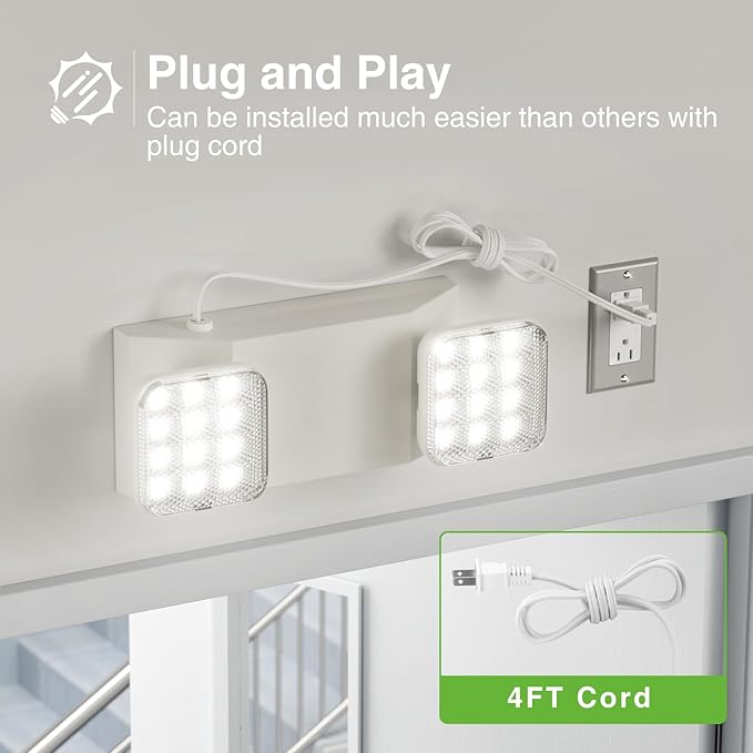 FREELICHT 6 Pack Emergency Lights with Battery Backup, AC 120V, Two Head Adjustable, LED Emergency Square Lighting Fixture for Business Commercial Use with 4FT Plug in Cord, UL Listed