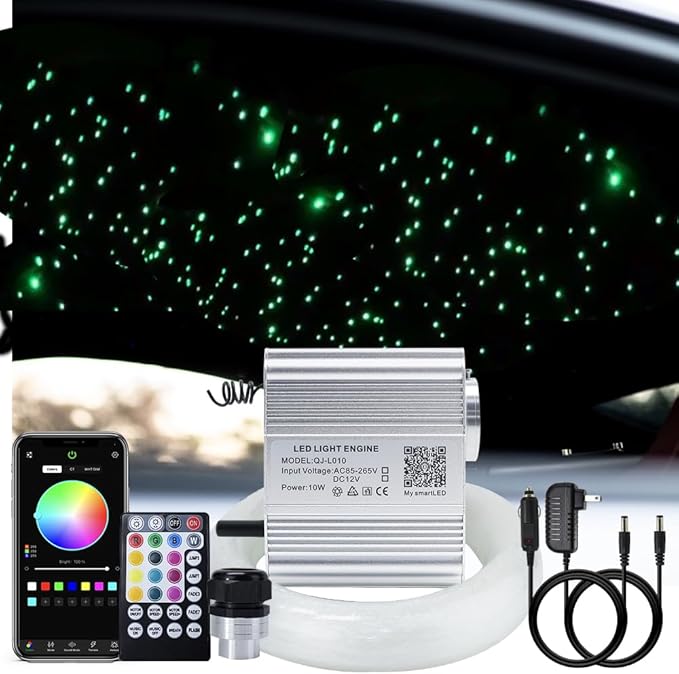 AKEPO Upgraded 10W Twinkle+Music Effect+APP Control Fiber Optic Lights kit for Star Ceiling Sky Light Car/Home, RGBW Light Engine+Optical Fiber Cable 295pcs of 9.8ft/3m(0.03+0.04+0.06in)+28key Remote