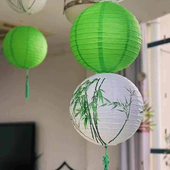 12Pcs 6,8,10,12 Inch Mixed Sizes Grass Green Paper Lanterns Decorative Chinese, Japanese Hanging Round Paper Lanterns for Birthday, Wedding, Christmas, Bridal, Home Decor, Party Decoration