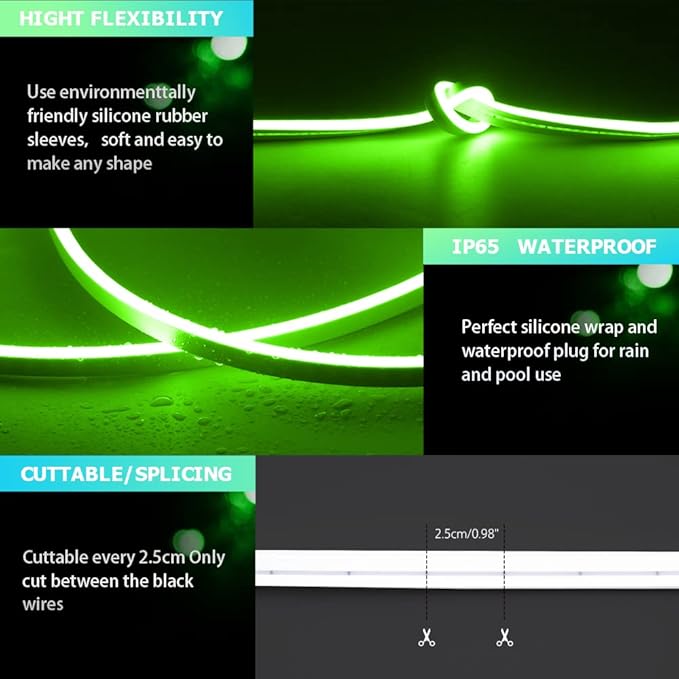 LED Strip Lights - Bright and Durable Neon Rope Lights 16.4ft/5m for Lighting Decoration Indoors Outdoors[Power Adapter Included] Neon Light Strip Green