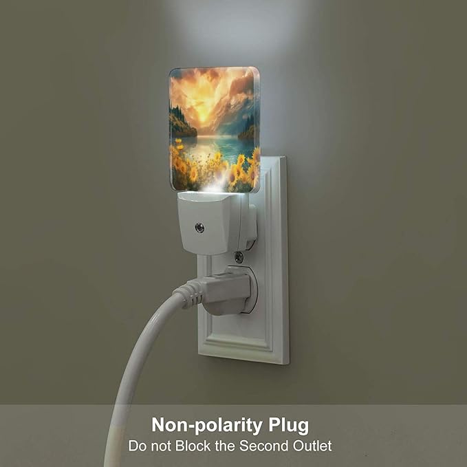 Sunflower Sun LED Plug-in Night Light 2-Pack, Auto Sensor Floral Nightlights Set of 2 for Bedroom Bathroom Stairs