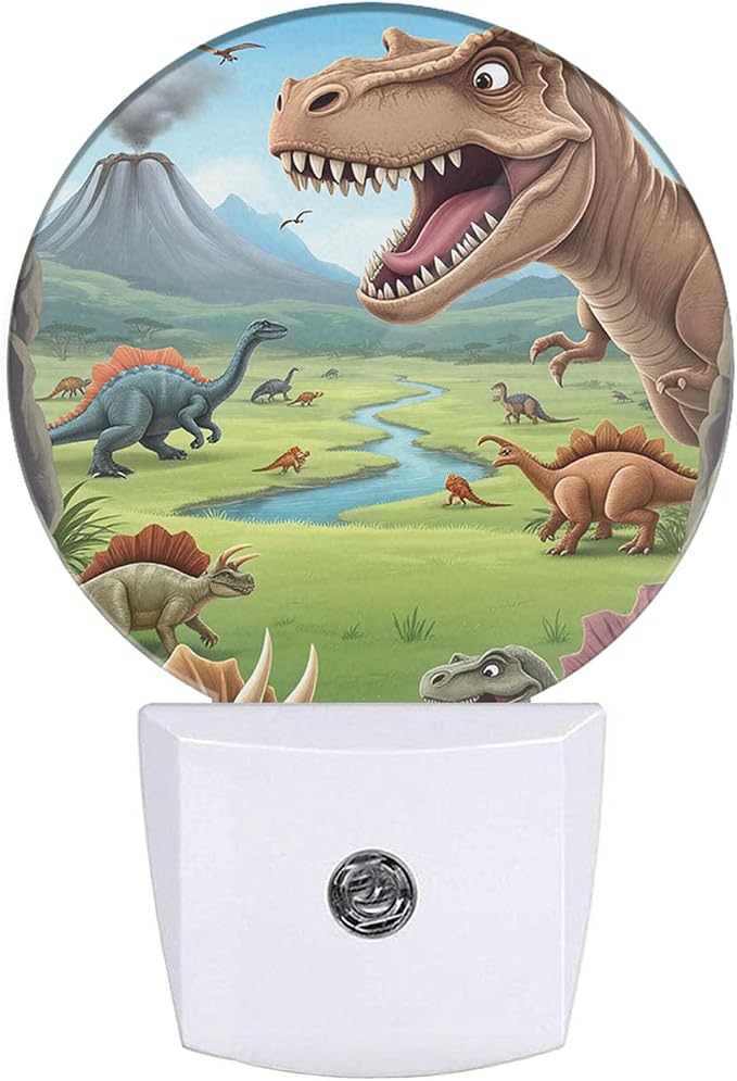 EKOBLA Cartoon Volcano Dinosaurs Night Light, Tyrannosaurus Rex Dino Animal Night Lights Plug Into Wall with Dusk to Dawn Auto Sensor for Kids Bedroom
