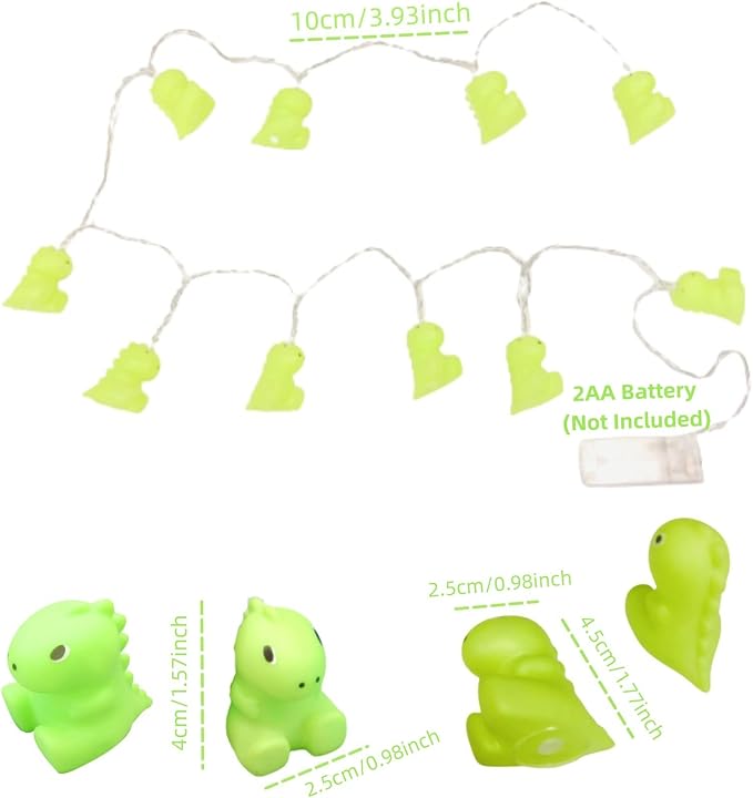 Cute Dinosaurs String Lights 5.4ft 10 LED Battery Operated Green Animal Night Lights Dino Llights for Bedroom Holiday Christmas Decortion (Dinosaurs, 1.65m/10LED)