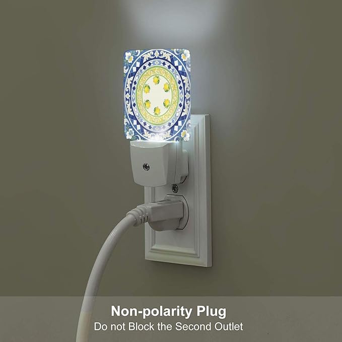 Lemon Yellow Summer LED Plug-in Night Lamp 2 Piece Set, Auto Sensor Nightlights Set of 2 for Bedroom Bathroom Stairs