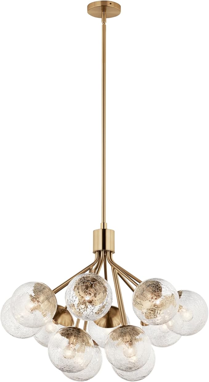 Kichler Silvarious 12-Light Convertible Chandelier, Soft Modern Light with Clear Crackled Glass in Champagne Bronze, for Dining Room, Living Room, Bedroom or Foyer (22.25" x 30"), 52701CPZ