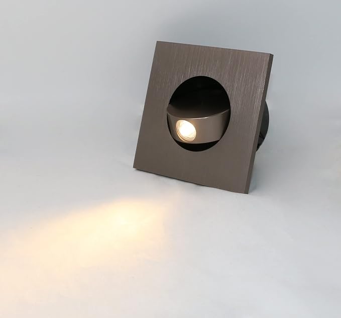 3W LED Wall Recessed Step Stair Lighting Bedside Reading Light Fixture Hidden On/Off Switch Adjustable Warm White Coffee Square