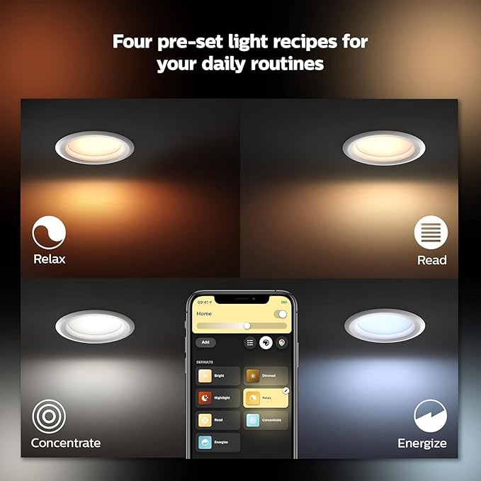 Philips Hue Smart Retrofit Recessed 5/6 Inch LED Downlight 4 Pack - White Ambiance Warm-to-Cool White Light - 1100LM Indoor -Control with Hue App - Works with Alexa, Google Assistant and Apple Homekit