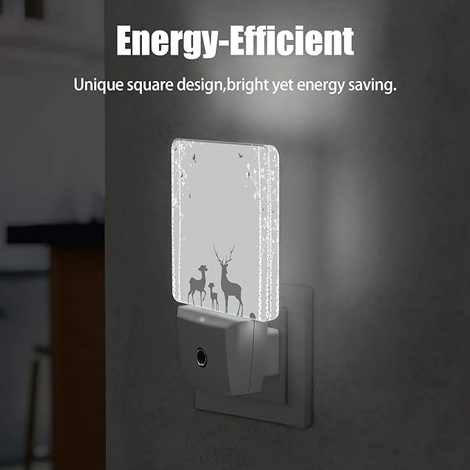Abstract Deer Night Light, Birch Tree Night Lights Plug into Wall Decor for Bedroom, Bathroom, Hallway, Kitchen, Dusk to Dawn Sensor Nightlights for Girls Women Room Gifts
