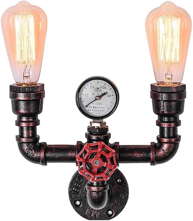 MQ Water Pipe Wall Sconces Lamp, Steampunk Fixtures 2 Lights Wall Mount E26 Socket Vintage Rustic Wall Light for Bathroom Hallway Basement Copper Color