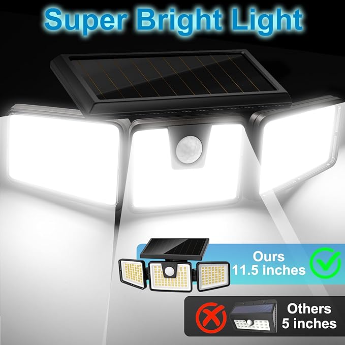 AmeriTop Solar Lights Outdoor, 2 Pack LED High Brightness Cordless Solar Motion Sensor Lights; 3 Adjustable Heads, 270° Wide Angle Illumination, IP65 Waterproof, Security LED Wall Light(Daylight)