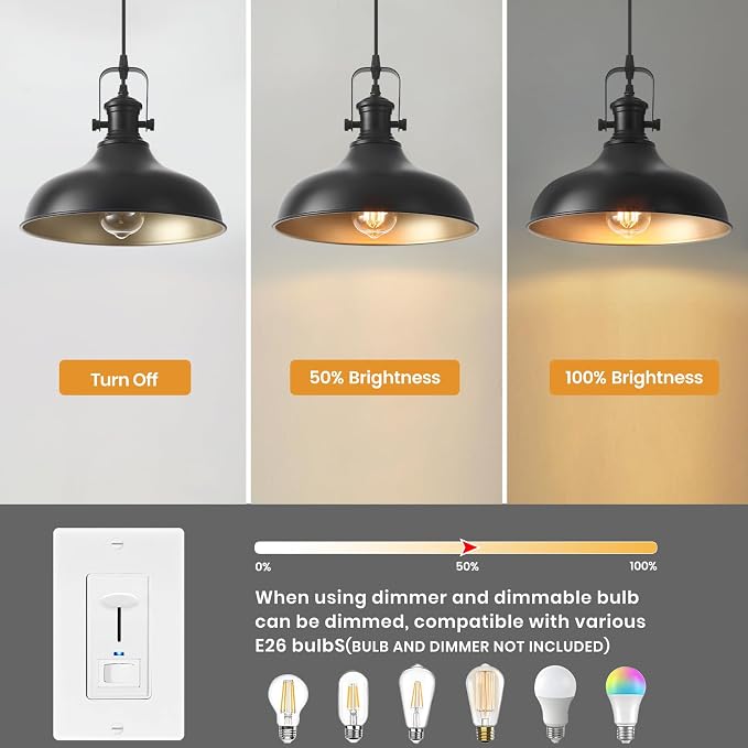 Black Farmhouse Pendant Lights Kitchen Island, 11.41" Kitchen Pendant Lighting, Vintage Industrial Pendant Light,Island Lights for Kitchen Dining Room Bedroom, 1 Pack