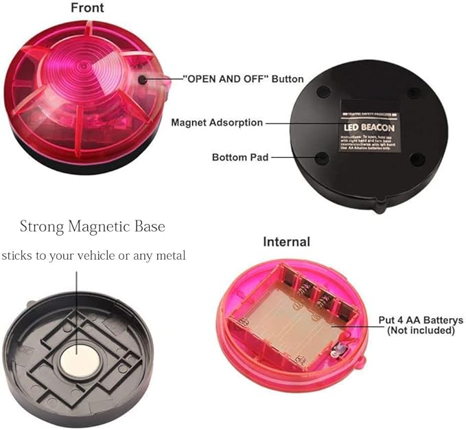 LED Road Flares Roadside Flashing Emergency Lights Beacon with Magnetic Base for Vehicle and Outdoor Sports..(scarlet)