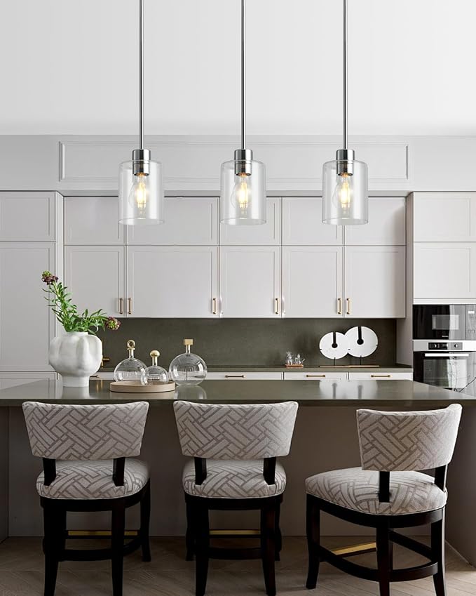 Chrome Pendant Lights Kitchen Island - Clear Glass Pendant Light Fixture Multiple Stems Rods 3 Units 12 Inch 3 Units 4 Inch (1 Pack Chrome Downrod)