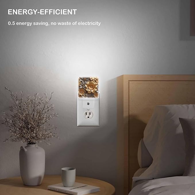 LED Night Light Lamp with Smart Sensor Dusk to Dawn Sensor,Abstract Artistic Floral Golden Brushstrokes Night Light Daylight White,0.5W Plug-into Wall for Adults,Bedroom,Hallway,Kitchen