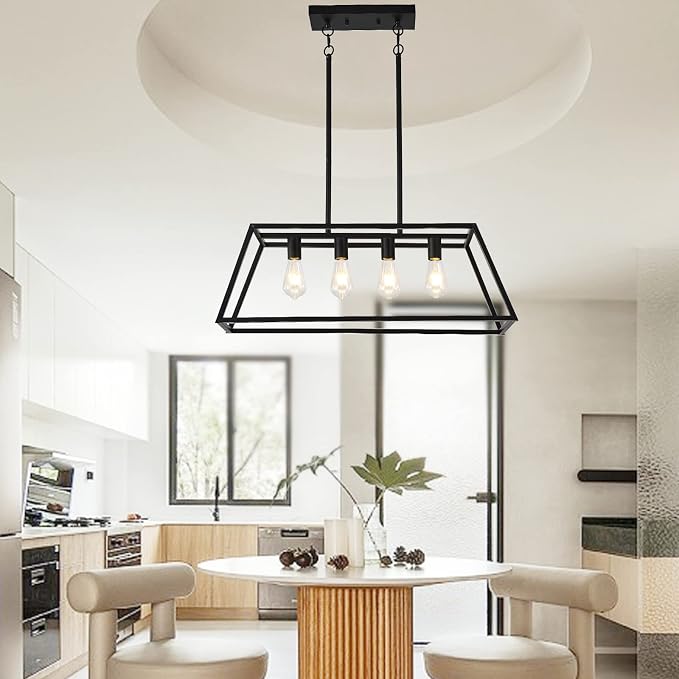 HQZBPTPendant Lighting for Kitchen Island Linear Hanging Light Fixture Matte Black 4-Light Industrial Pendant Lighting for Kitchen Island