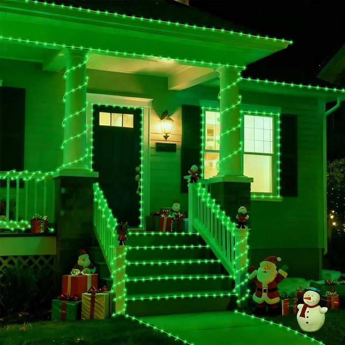 YEGUO Solar Rope Light Outdoor Waterproof, 66ft 200 LED Green String Lights, 8 Modes Tube Christmas Lights in Clear Thin Tube
