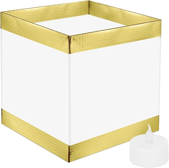 24Pack Paper Floating Water Lanterns,Gold+White Square Memorial LED Candle Lantern,Table Lanterns Decorative Outdoor for Weeding,Lawn,Pool ,Wishing (24Pack Plastic Lanterns with LED Candles)