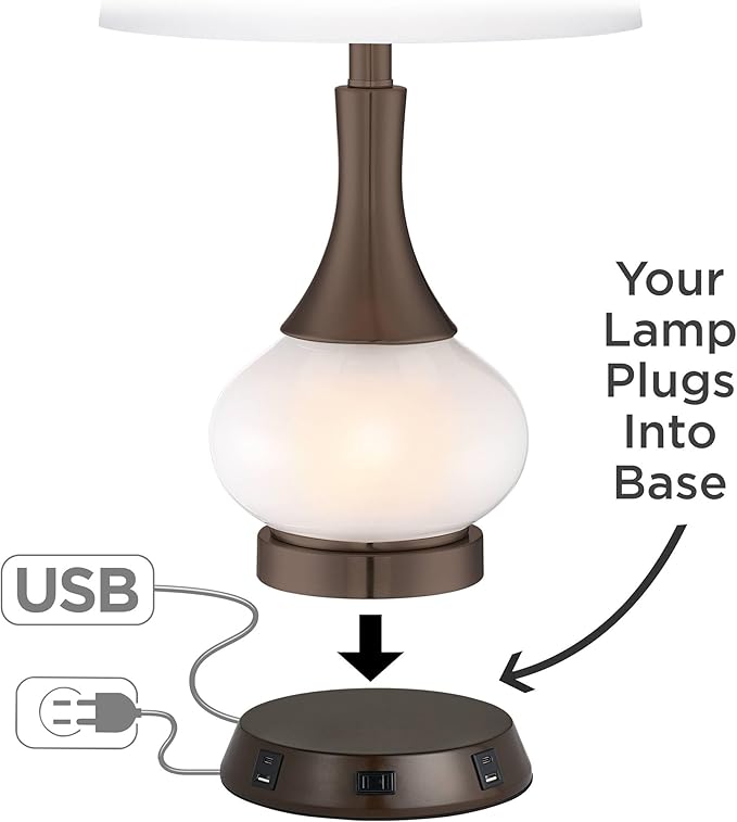 Buckhead 22" High Table Lamp Brown USB Workstation Base Warm Bronze Urn | Geometric Charging Ports and AC Power Outlet Living Room Bedroom Bedside Nightstand House Office Home Tapered Drum Shade