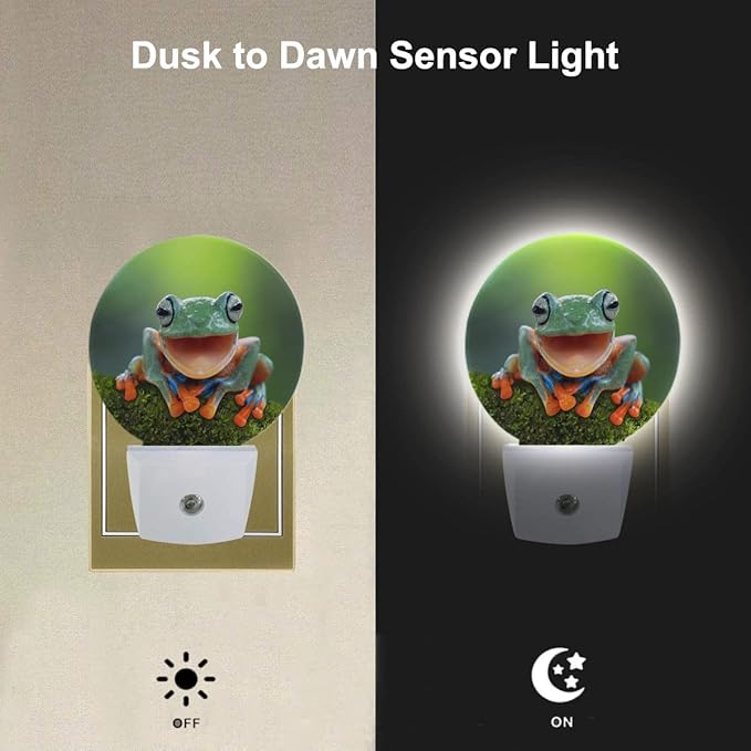 EKOBLA Frog Night Light - Cute Green Pond Animal LED Wall Plug-in Nightlights with Auto Sensor, Dusk to Dawn Lighting for Bedroom, Bathroom & Kitchen