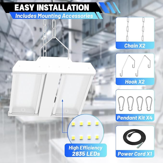 Allsmartlife LED Linear High Bay Light 2-Pack, 150W 20250LM 0-10V Dimmable 5000K Daylight, Adjustable Tilt Hanging LED High Bay Shop Lighting Fixtures for Garage Warehouse Workshop, ETL