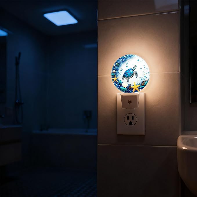 Mugod Underwater Scene Plug-in Nightlights Sea Turtle Starfish and Seashells Night Light Plug into Wall with Dusk-to-Dawn Sensor LED Lighting 0.5W Sleep-Friendly