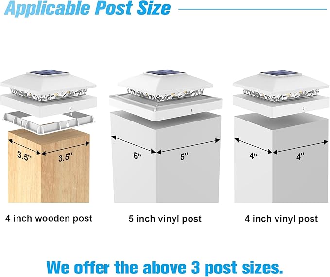 VOLISUN 24 Pack White Solar Post Cap Lights Fit 4x4 Fence Deck Post | Waterproof outdoor lighting, warm white glow, fits wooden & vinyl 4x4 posts, solar powered for yard patio fence deck