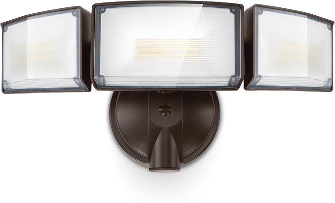 LUTEC 75W 8000 Lumen Floods Light Outdoor, Switch Controlled LED Security Lights with 3 Adjustable Heads, 5000K Daylight, IP65 Waterproof Exterior Flood Light for Outside Garage, Yard, Patio-Brown