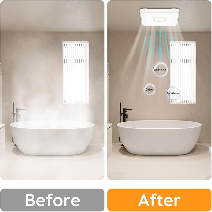 Fitop Bathroom Exhaust Fan with Light, 130 CFM & 1.5 Sones Bathroom Vent Fan, Nightlight & 1300LM LED Light 2700K/4000K/6500K, Light Memory Function, ETL Certified – Gold, 9 Inch
