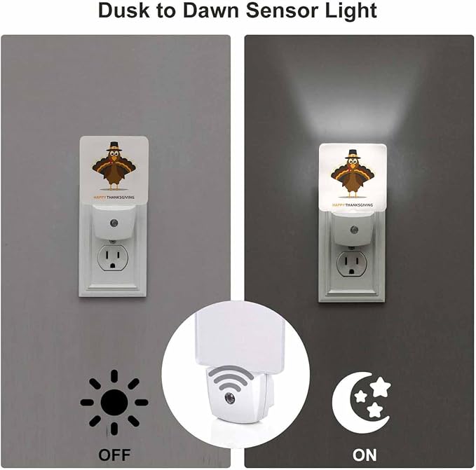 LED Night Light Plug into Wall with Dusk to Dawn Light Sensor White Energy Efficient Cartoon Thanksgiving Turkey Nightlight for Bedroom Bathroom Hallway Living Room Kitchen