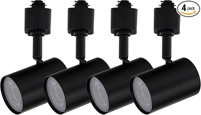 Amped Collection LED 10W Track Head 3000K Warm White Energy Efficient in Black for H Track, Standard 3-Wire Track System (Pack of 4 Lights)