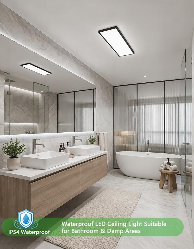 2Pack Black 23.6In Flush Mount Ceiling Light, 14W 3000lm Thyristor (TRIAC) Dimmable Rectangle LED Ceiling Light,3-CCT 3000-6500K with Memory Funcation,IP54 for Kitchen/Bathroom/Hallway/Office