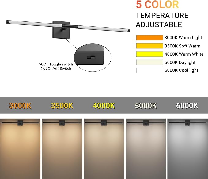 Tipace Hard-Wired LED Black Vanity Light Fixtures for Bathroom Over Mirror 39.4 inch LED Bath Sconces Hardwired 5CCT Adjustable Morden Picture Lights for Paintings