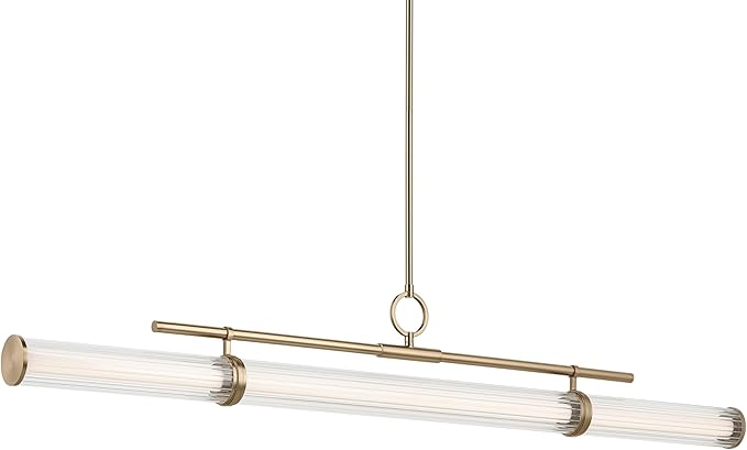 Kichler Riven LED 1-Light Linear Chandelier with Clear Fluted Glass in Champagne Bronze, Sloped Ceiling Compatible, for Kitchen or Dining Room (9.5" x 8" x 60.25"), 52754CPZLED