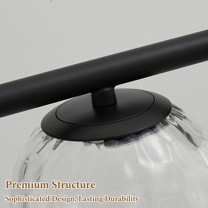 Black 5-Light LED Modern Hammered Glass Globe Bathroom Vanity Light | Hammered Glass, Captivating Water-Inspired Glow, Matte Black Finish, Mid Century Modern Design, Integrated LED Light Source
