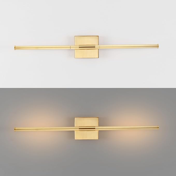 JONATHAN Y Makena 28" 1-Light LED Wall Sconce, Brass Gold | Dimmable, Modern, Integrated 12W, Hardwired, Sleek Metal, Ambient, Bathroom Mirror, Bedroom, Hallway, Vanity Mount