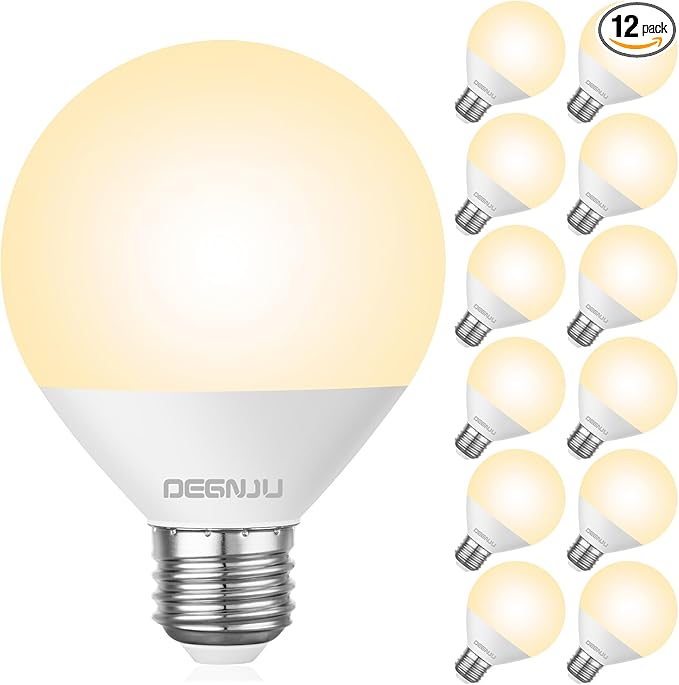 LED Vanity Light Bulbs, 60W Equivalent, Bathroom Light Bulbs 2700K Soft White, 800 Lumens, G25 Globe Bulb for Makeup Mirror, Round Shape, 7W, 120V, Non-Dimmable, 12 Pack