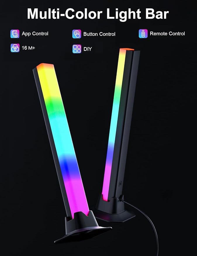 RGB IC LED Light Bar, LED Light Bar with Remote Control, 16 Million Colors & Music Sync, Color Changing Ambient TV Backlights for Home Decor, Gaming, Festivals, Party